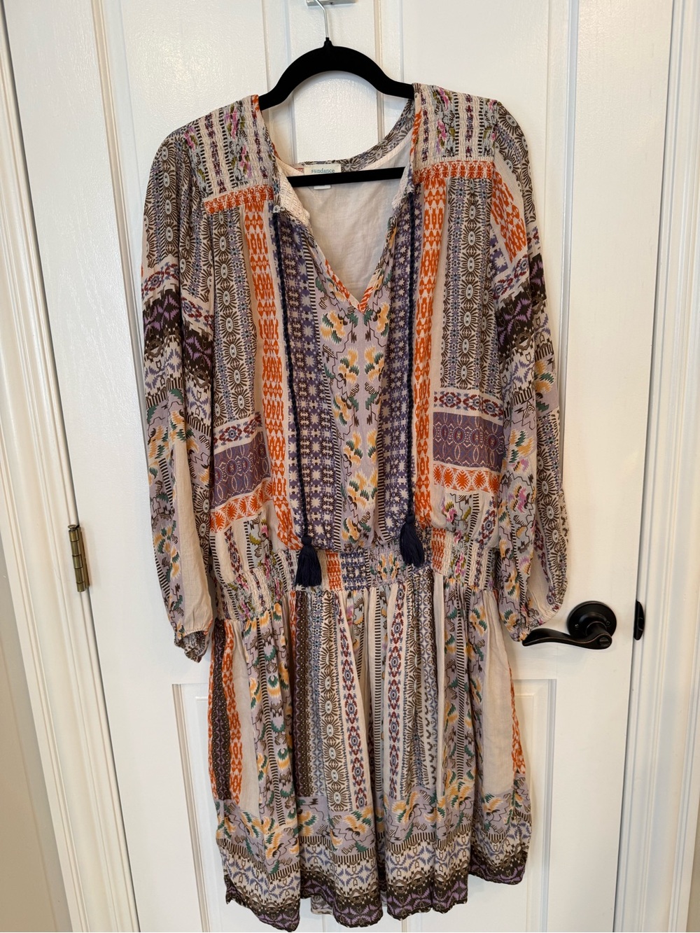 Sundance Boho Printed Tassel V-Neck Women’s Dress - Multicolor